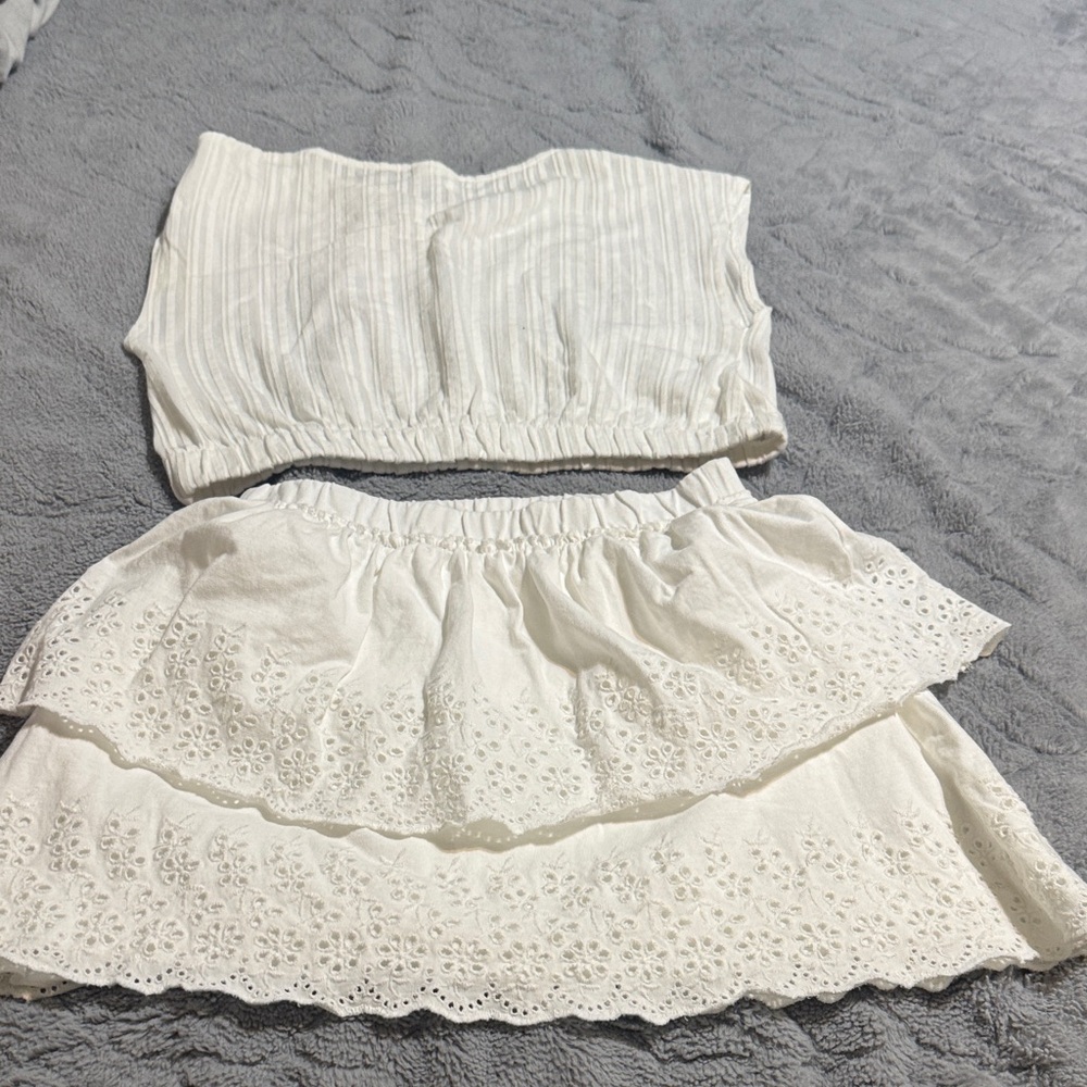 White Eyelet girls skirt and top